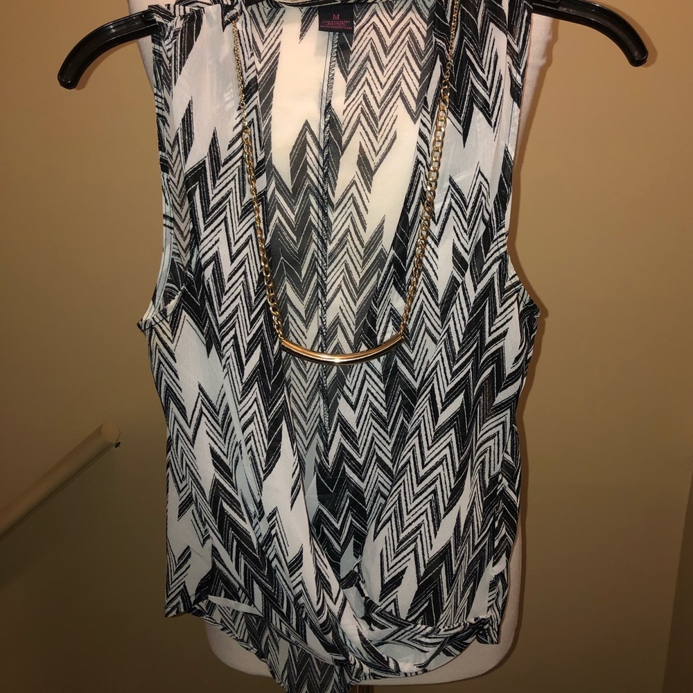 M. Material girl sheer top with attached necklace